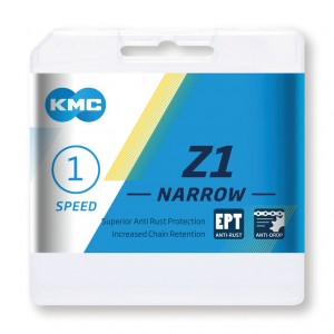 Catena KMC Z1 Narrow EPT p. cambio mozzo - 1/2 x 3/32", 112 maglie, 7,3mm. grigio