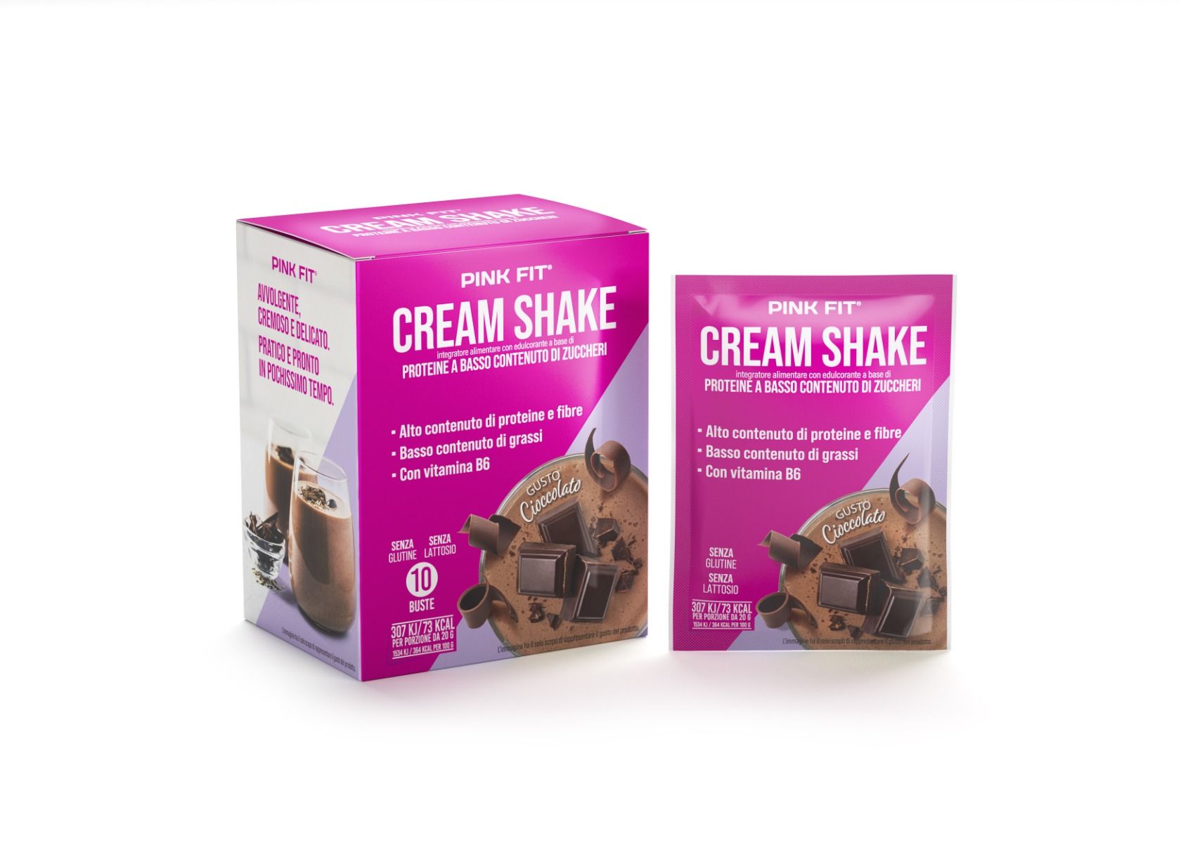 PINK FIT CREAM SHAKE Cioccolato - Scatola 10 bustine da 20g.  